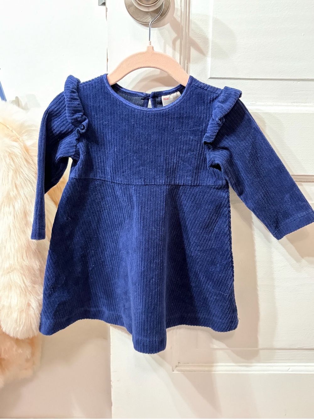 Hanna Anderson Blue Corduroy Ruffle-Sleeve Fall Dress .. 12-18mo 75cm